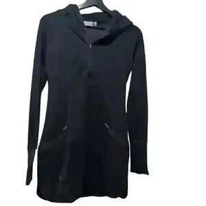 Athleta Cozy Karma quarter zip Black Sweater dress Zipper pockets XXS pullover